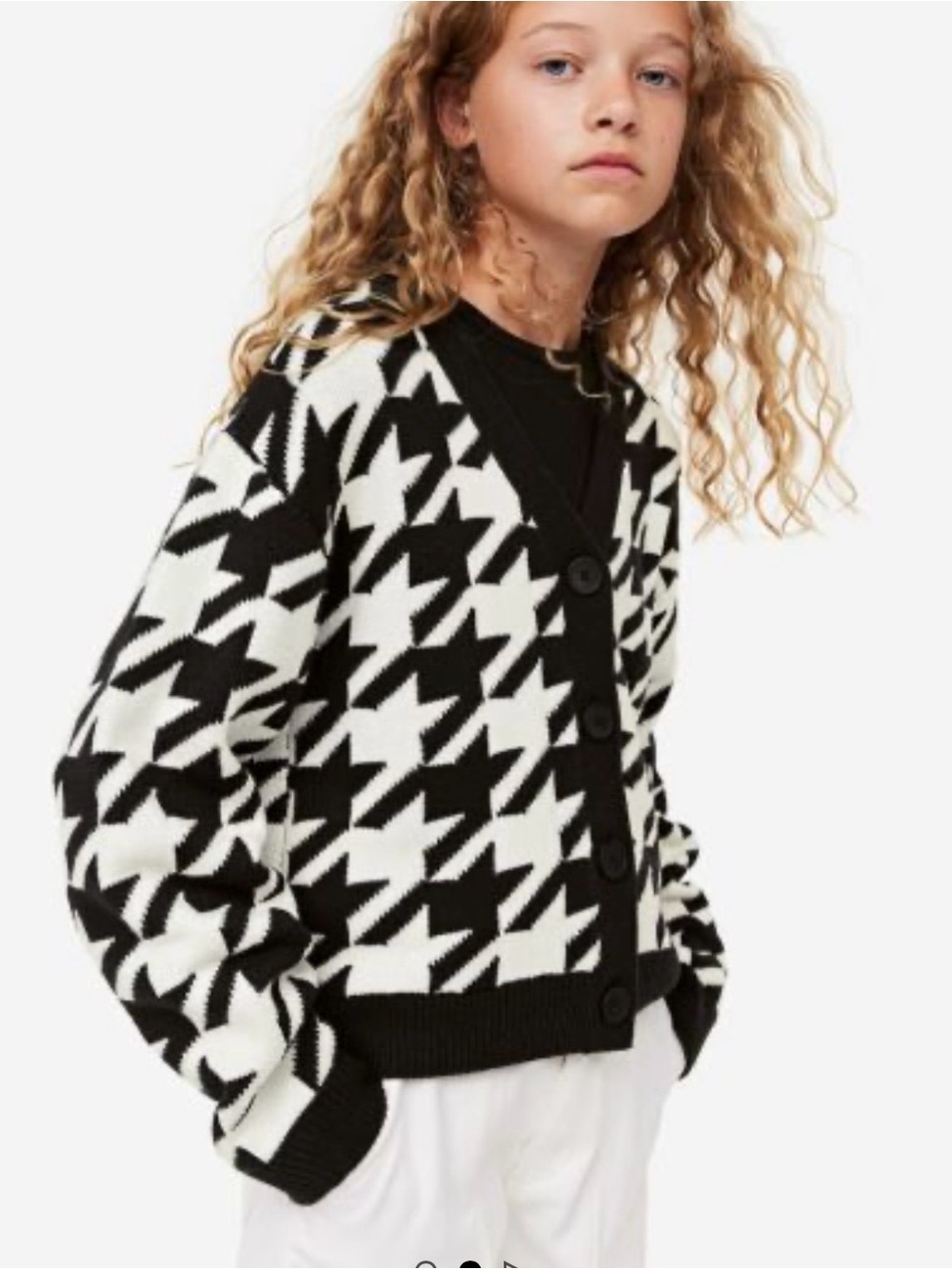 H&M Black and White Houndstooth Kids Cardigan Sweater
